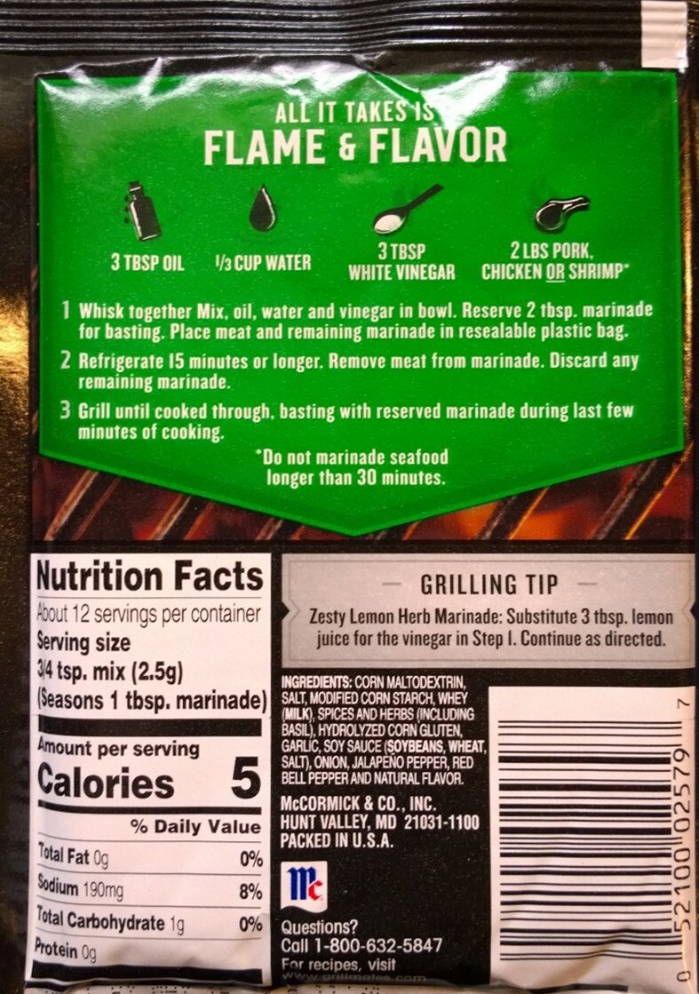 McCormick Grill Mates Zesty Herb Marinade Mix (Pack of 2) 1.06 oz Packets