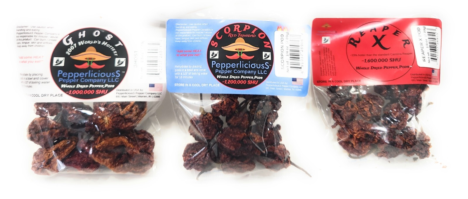 3/4 oz Ghost / Scorpion / ReaperX VarietyPk World’s Hottest Dried Pepper Pods