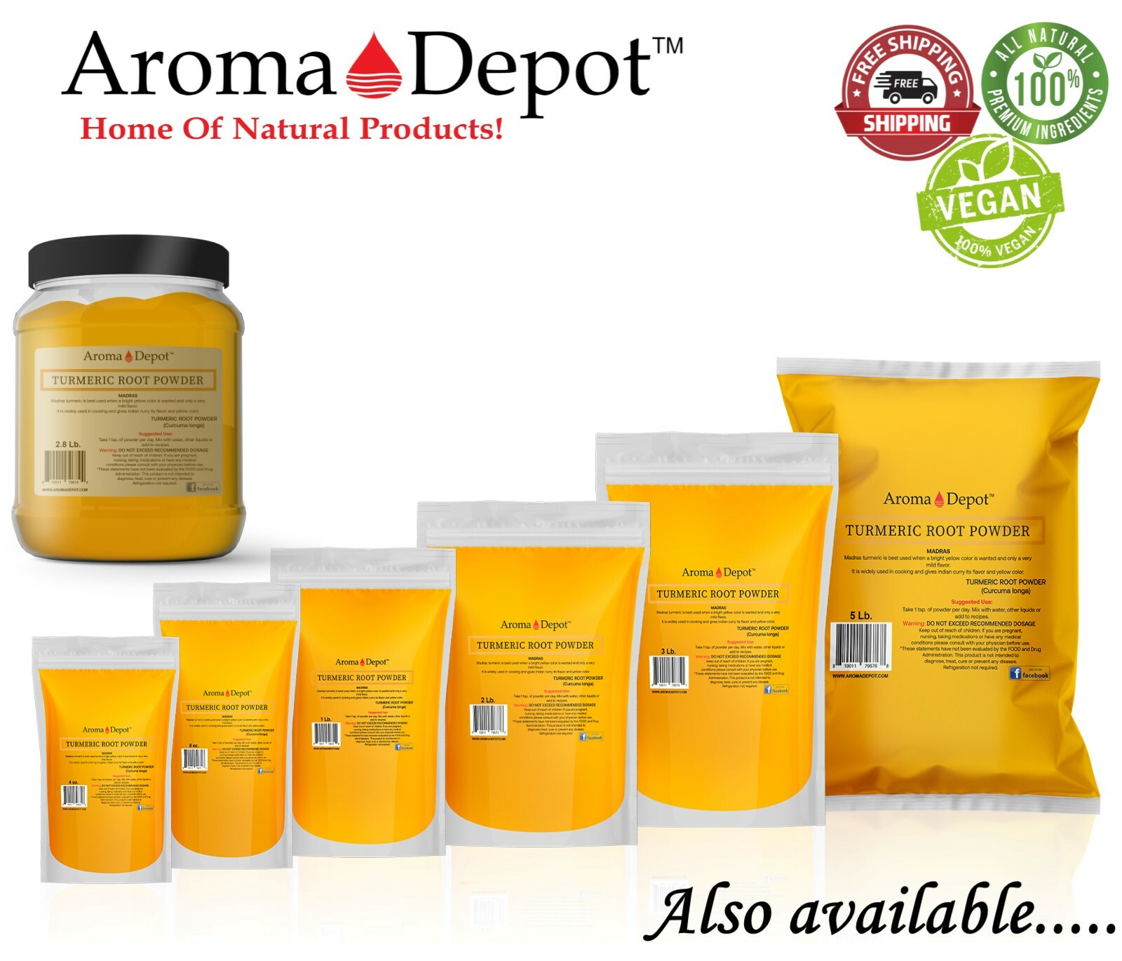 Tumeric Root Powder 5lbs. Raw Curcuma longa 5 Libras Yellow Turmeric Curcumin
