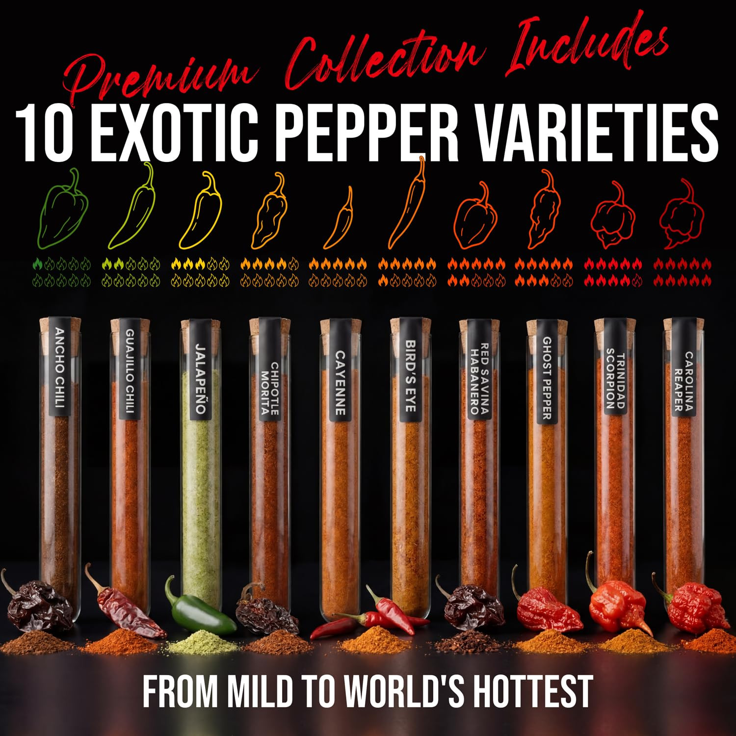 Premium Pepper Powder Variety Pack – 10 Gourmet Chili Powders from Mild to World
