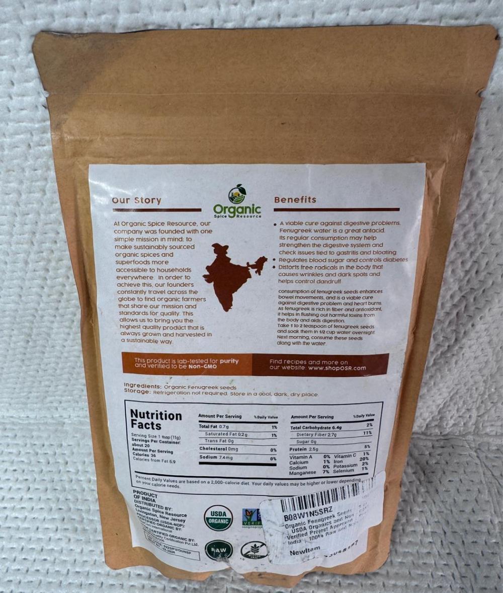 Organic Fenugreek Seeds | 8 oz – 226g | USDA Organics and Non-GMO Verified