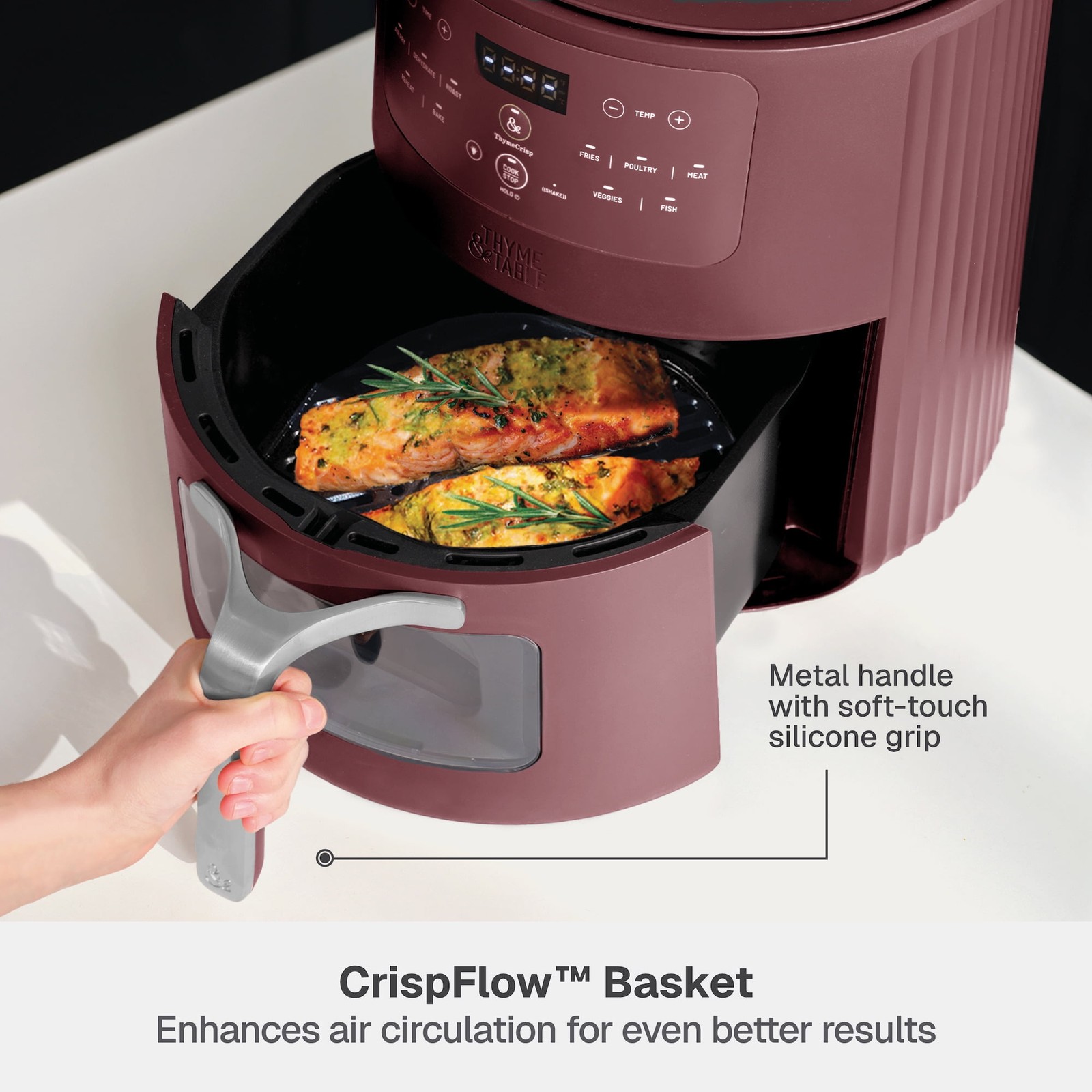 6QT Air Fryer with Thymecrisp™ Ceramic Nonstick Basket Cabernet Red