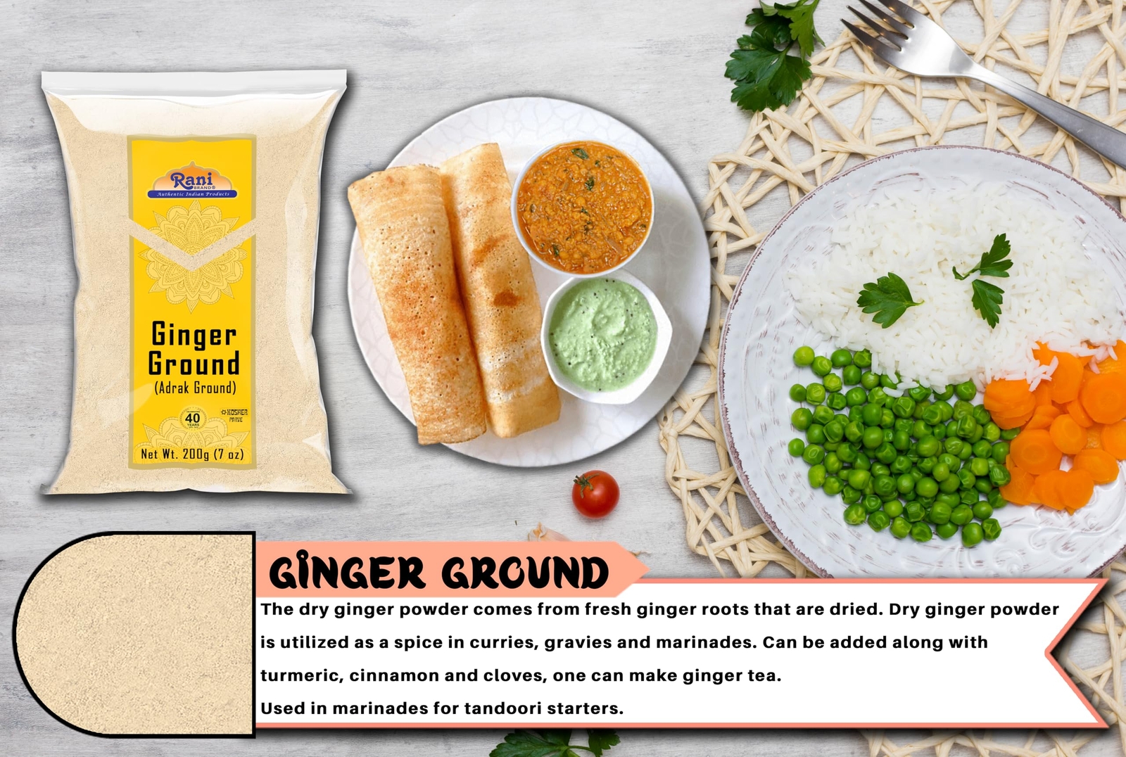 Rani Ginger (Adarak) Powder Ground, Spice 7oz (200g)