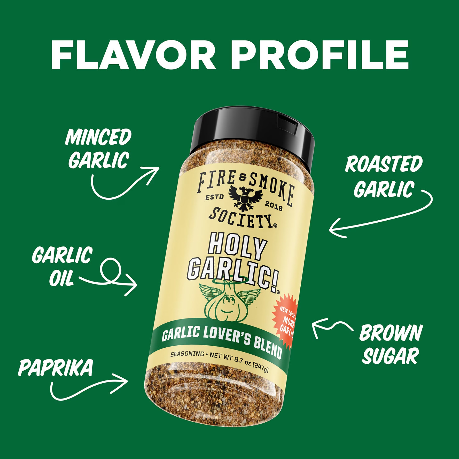 Fire & Smoke Society Holy Garlic All Purpose Seasoning, 8.7 oz Mixed Spices & Se