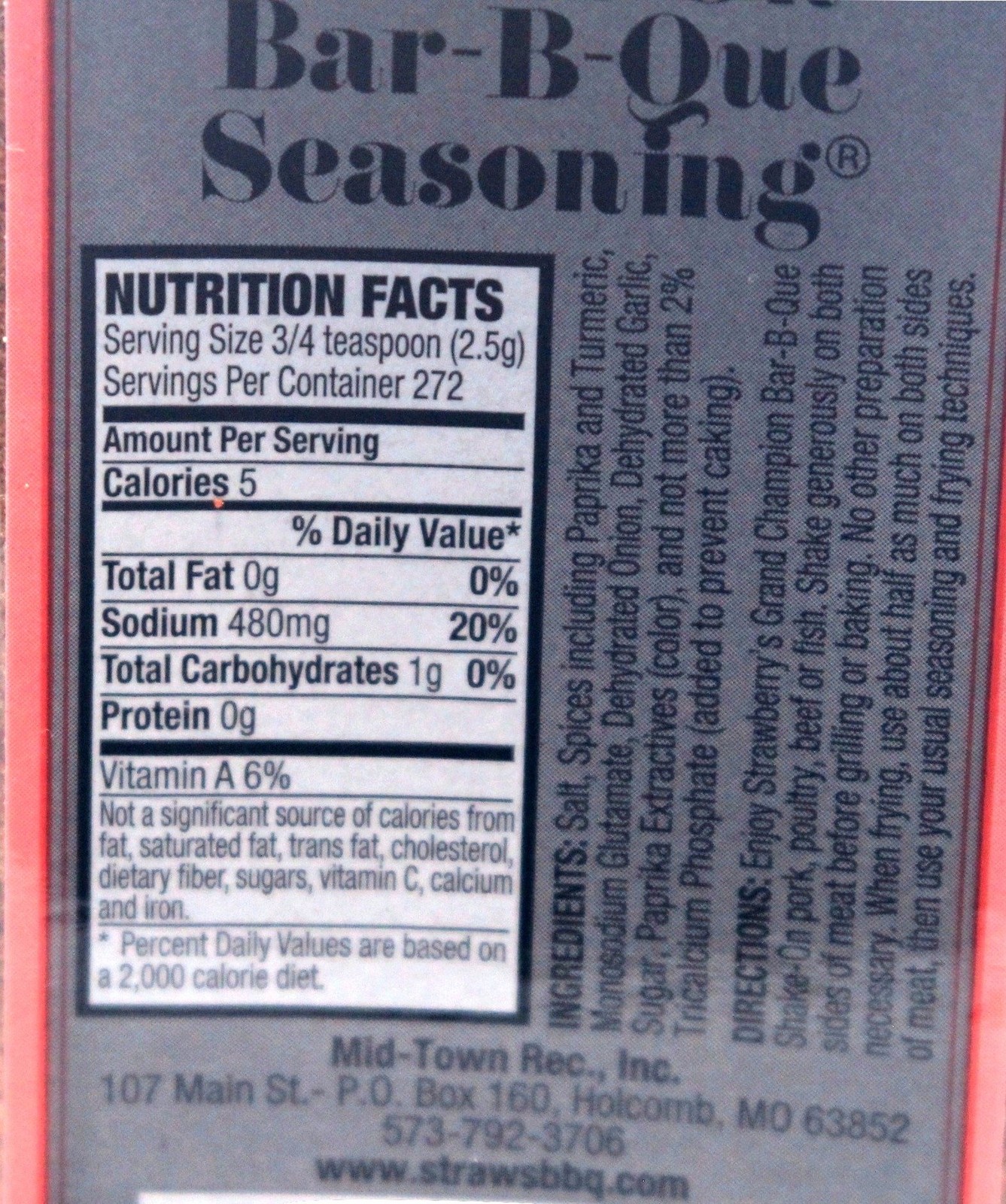 Strawberry’s Grand Champion Shake-On Bar-B-Que Seasoning Pack of 2