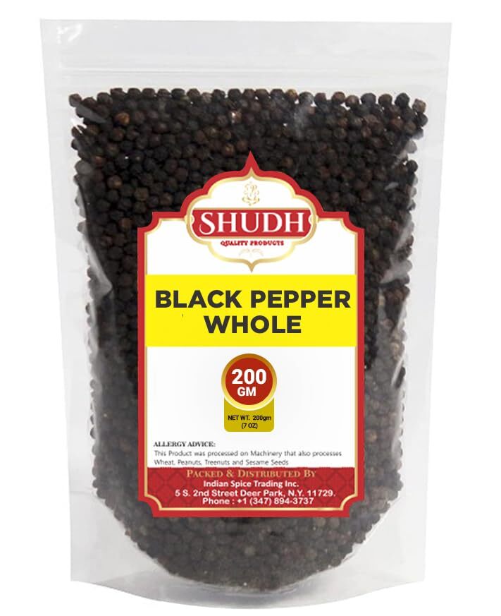SHUDH Black Pepper Whole (200 GM | 7 oz) – Steam Sterilized Non-GMO Peppercorn