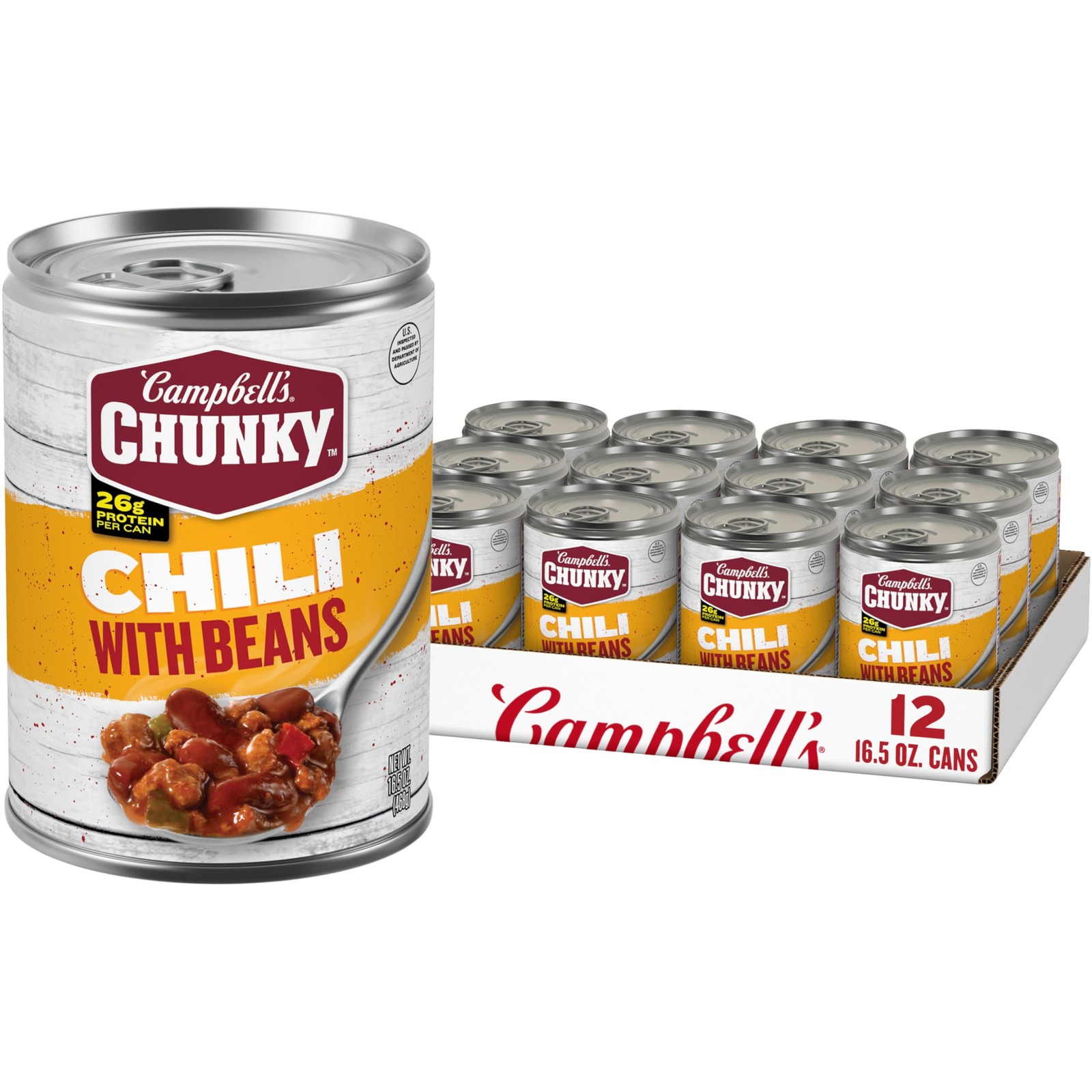 Campbell’s Chunky Chili With Beans, 16.5 oz Can (12 Ounce (Pack of 12)