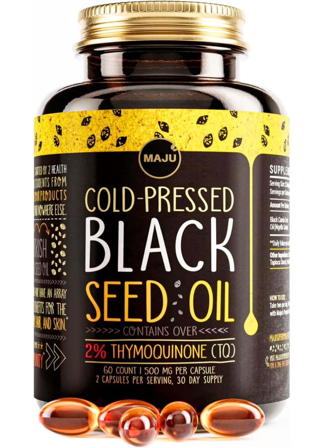 Maju Superfoods Black Seed Oil Capsules – Cold Pressed, 60 Count (Pack of 1)