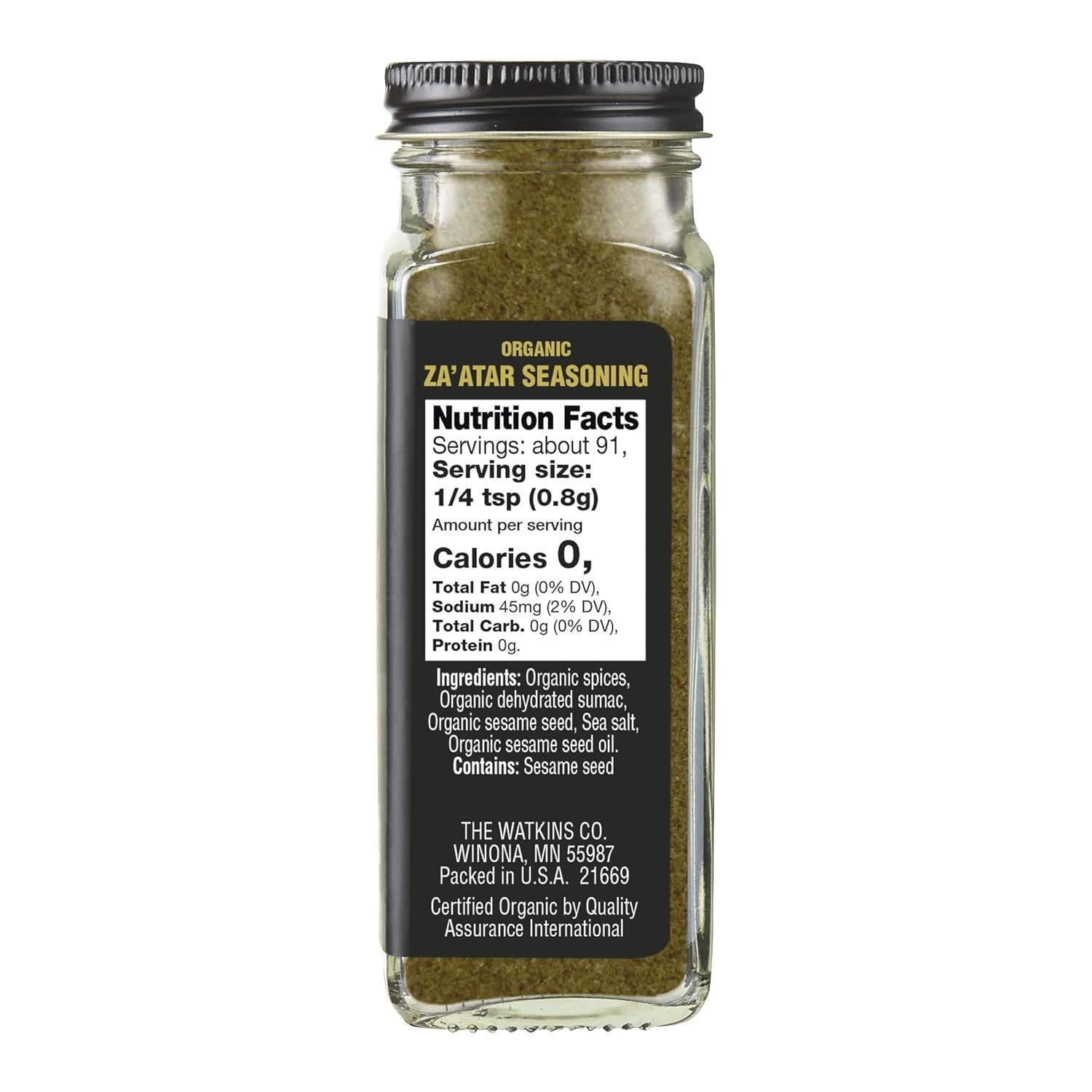 Watkins Organic Za’atar Seasoning, Spice Mix, 2.6 oz., 1 Count