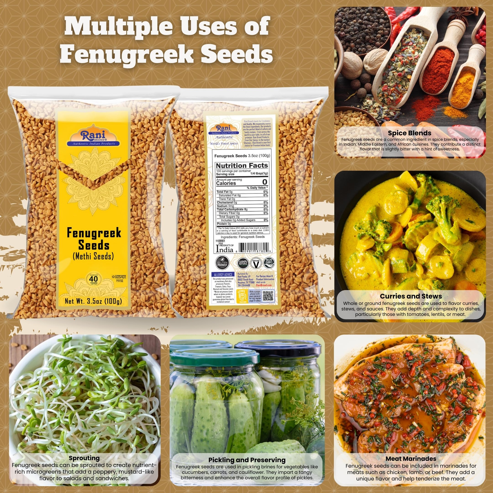 Rani Fenugreek (Methi) Seeds Whole 3.5oz (100g)