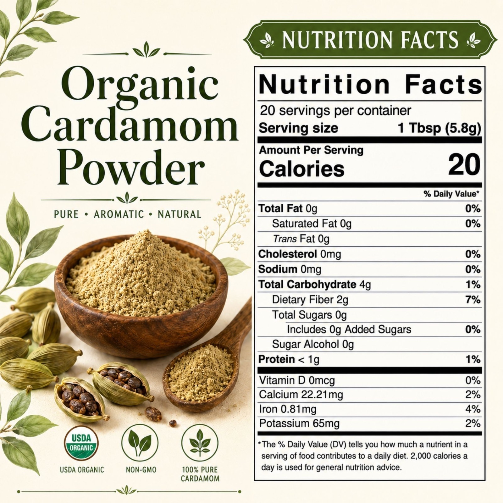 Spicy Organic Cardamom Powder 2 oz | USDA Organic