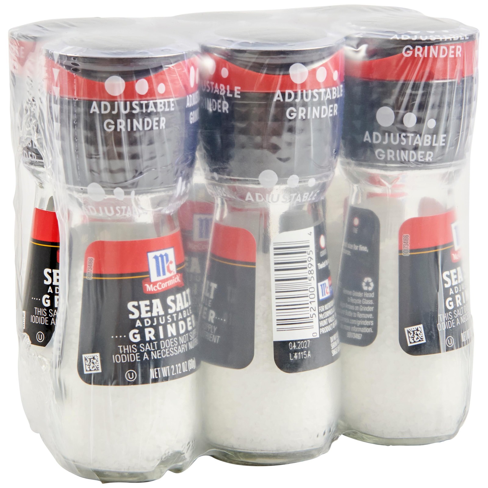 Mediterranean Sea Salt Grinder 2.12oz Glass Bottle Tabletop Seasoning Pack of 6