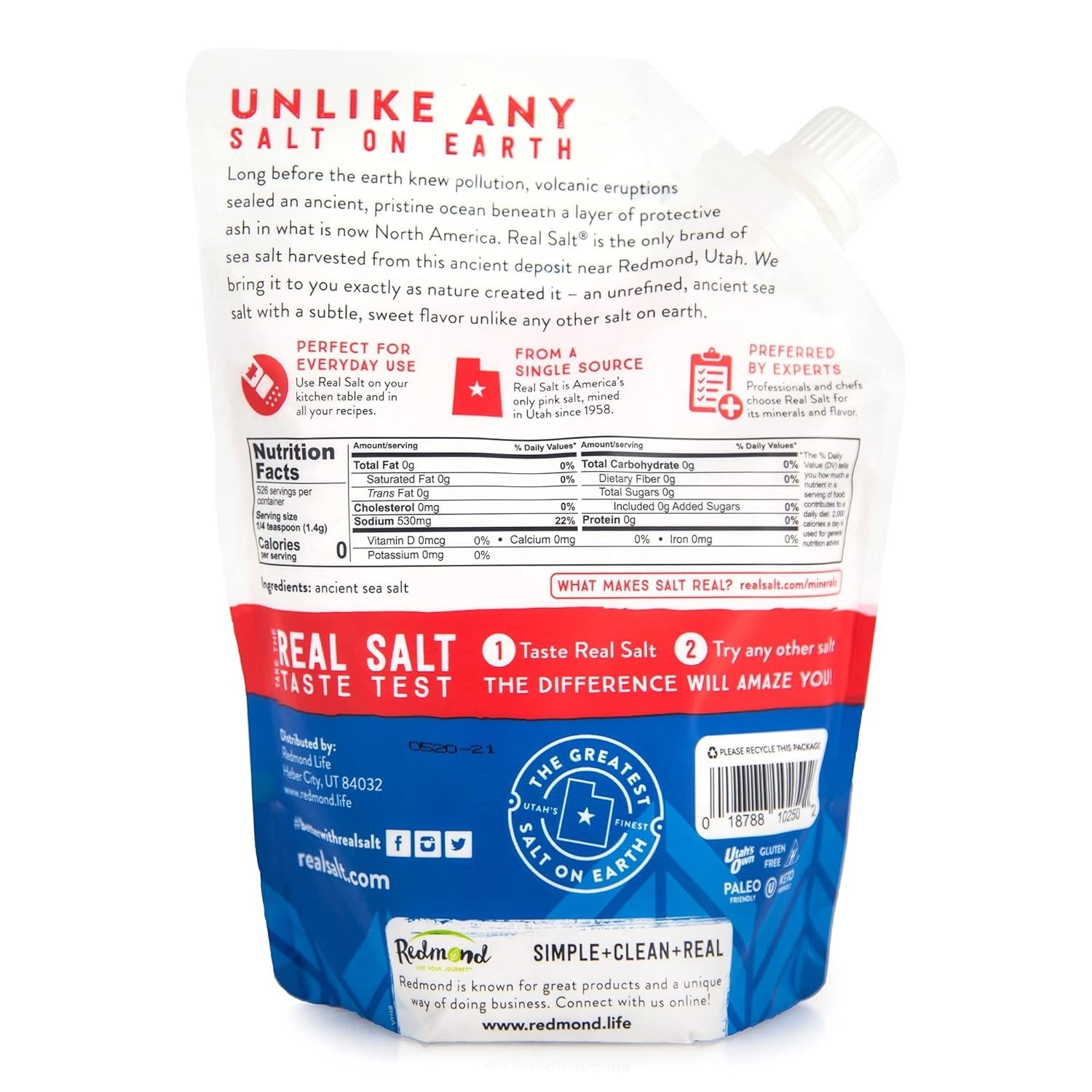 REDMOND Real Sea Salt – Natural Unrefined Gluten Free Fine, 26 Ounce Pouch (1 Pa