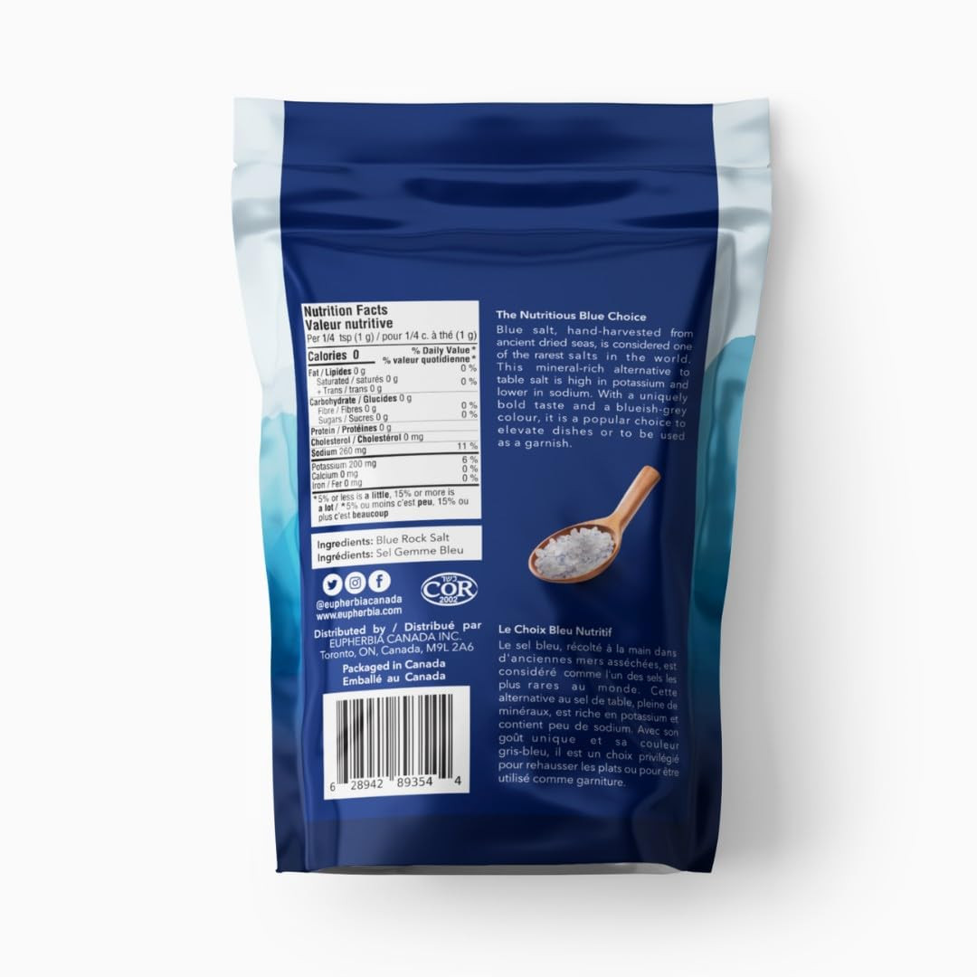EUPHERBIA Blue Salt, Coarse, Rare Mineral Salt, High Potassium, Lower Sodium, Na