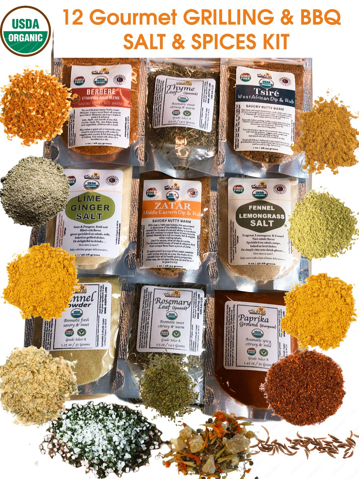 12 Pickling Grilling Bake Cook Sweet Hot Savory Spices Rubs Salts Chef Qualtiy