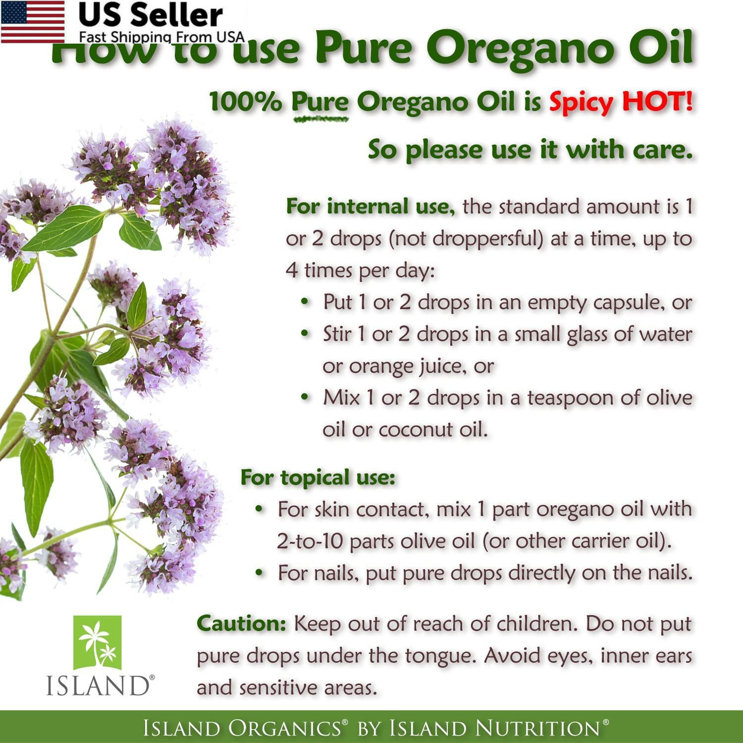 Island Nutrition, Oregano Oil Organic Liquid Drops – 100% 1 Fl Oz (Pack of 1)
