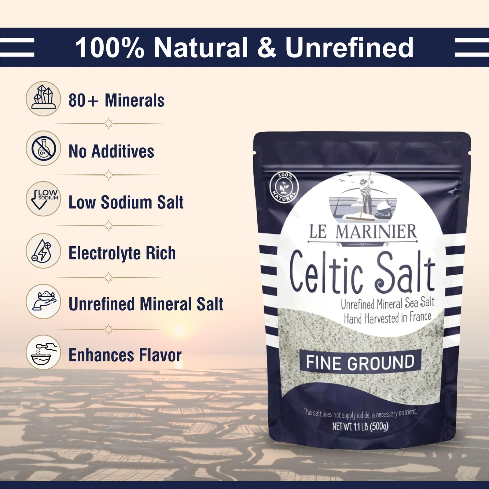 Celtic Salt Organic Fine Ground, 1.1lb – 18oz. Mineral Rich. 100% Natural and…
