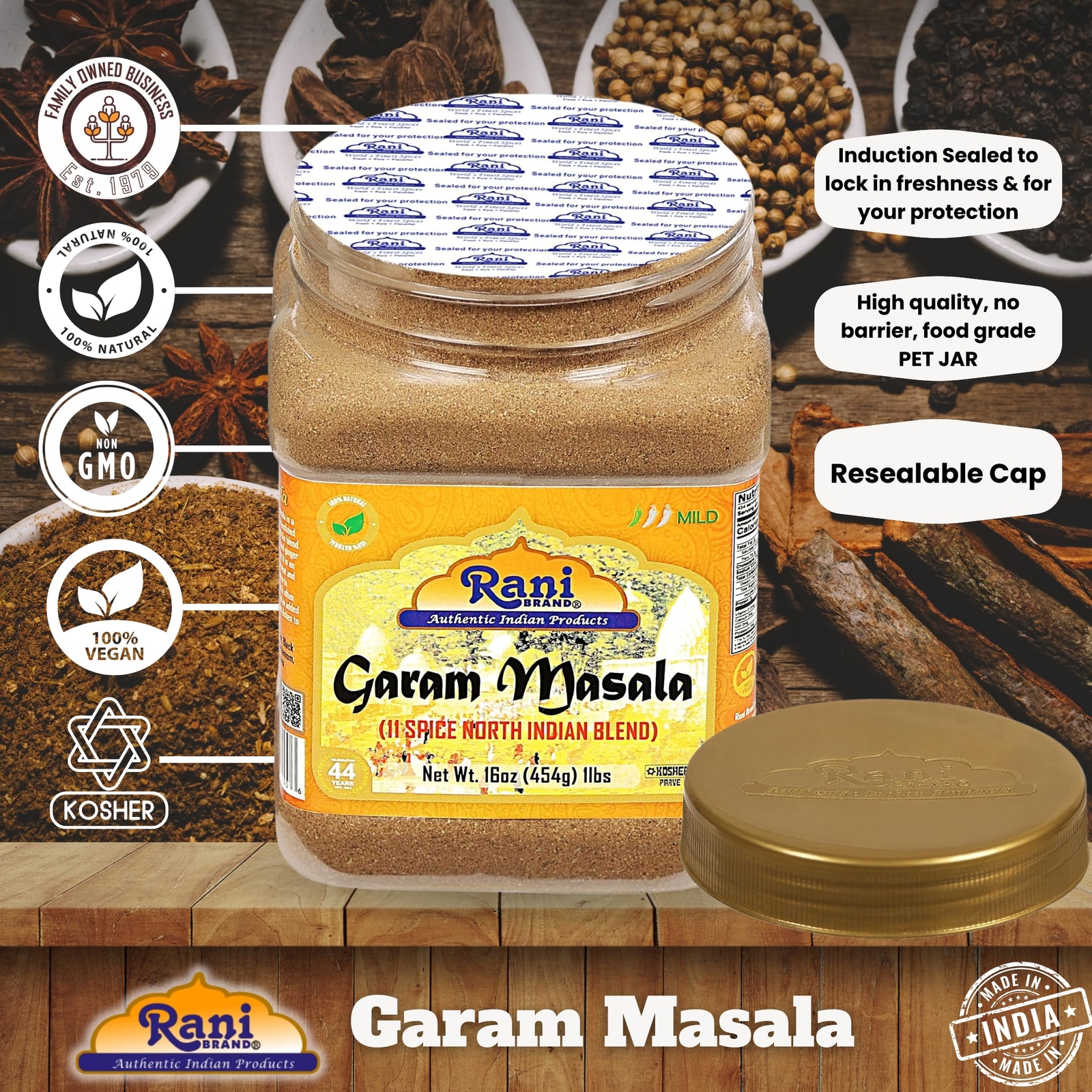 Rani Garam Masala Indian 11-Spice Blend 16oz (1lb) 454g PET Jar