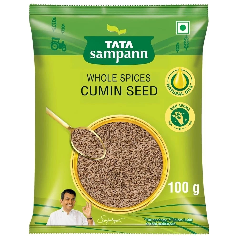 Tata Sampann Cumin Seed (Jeera), Whole Spices, Natural Oils*, Rich Aroma, 100g