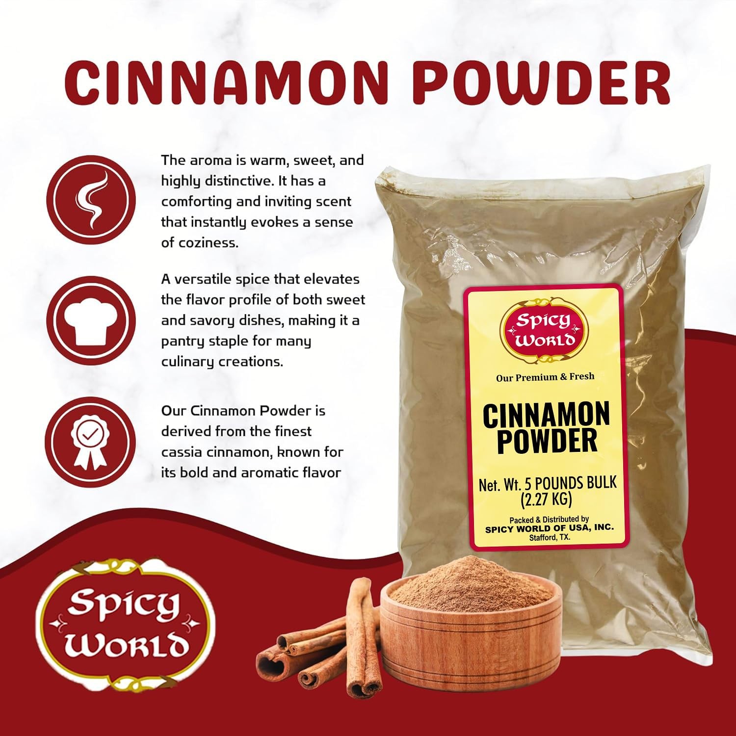 Cinnamon Powder 5 LB – Lab Tested, Ground Cassia for Coffee, Tea, Baking & Oa…