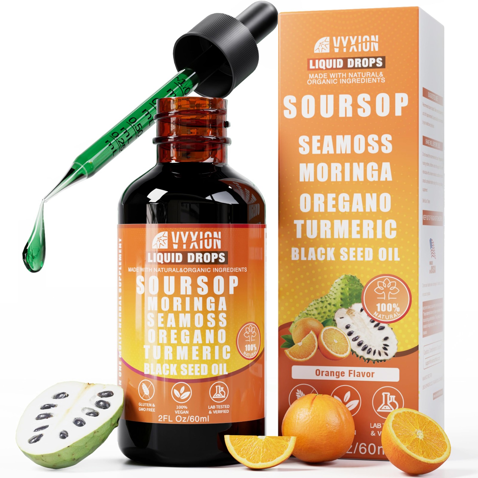 Soursop Bitters Liquid Drops 10 in 1 with Sea Moss, 2 Fl Oz (Pack of 1)