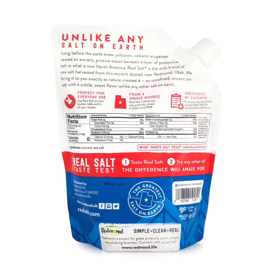 REDMOND Real Sea Salt – Natural Unrefined Gluten Free Fine, 26 Ounce Pouch (1 Pa