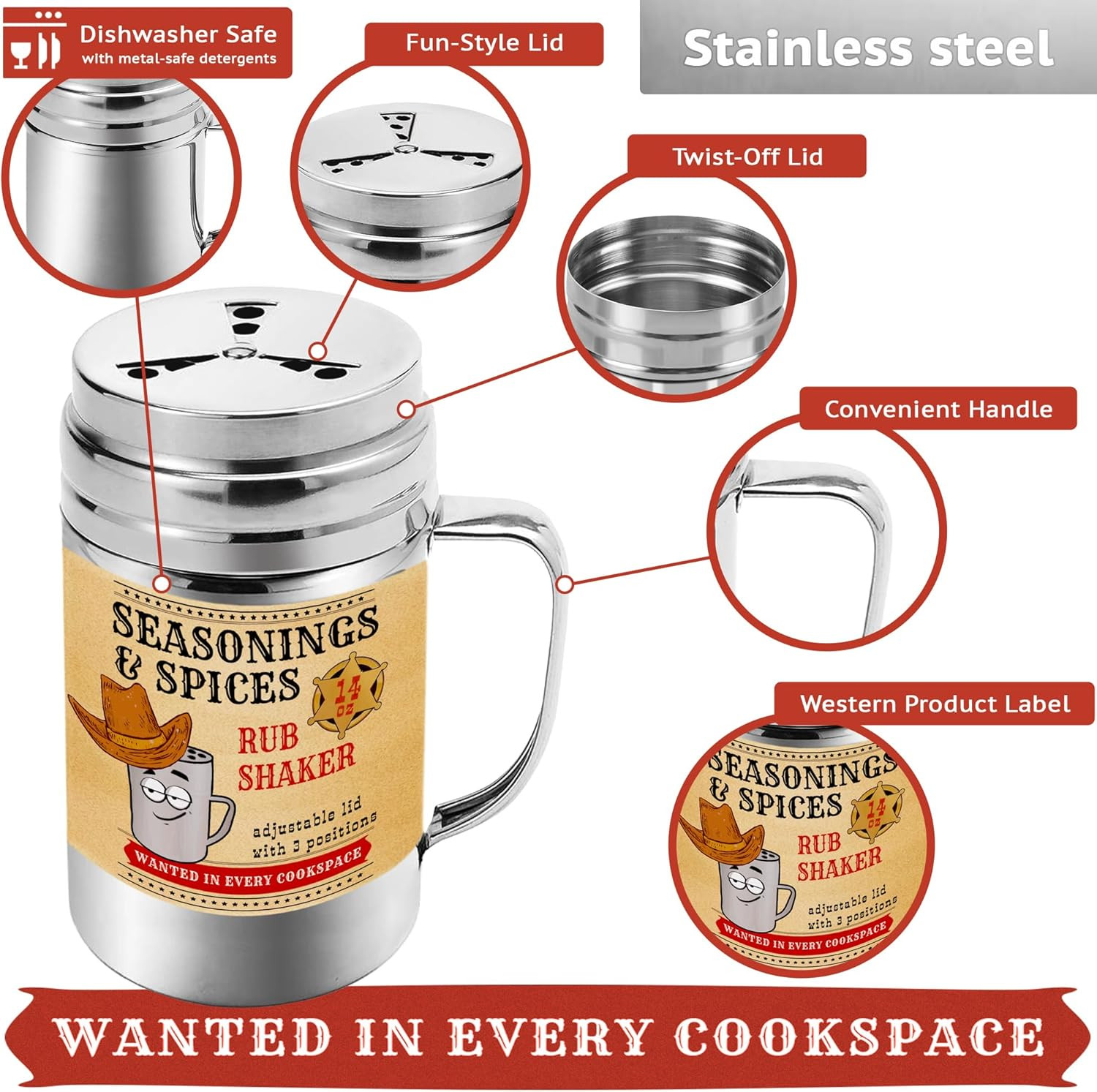 [Pack of 6] 14 Oz Seasonings Spice Shakers – BBQ Dry Rub Shakers – Cooking Dredg