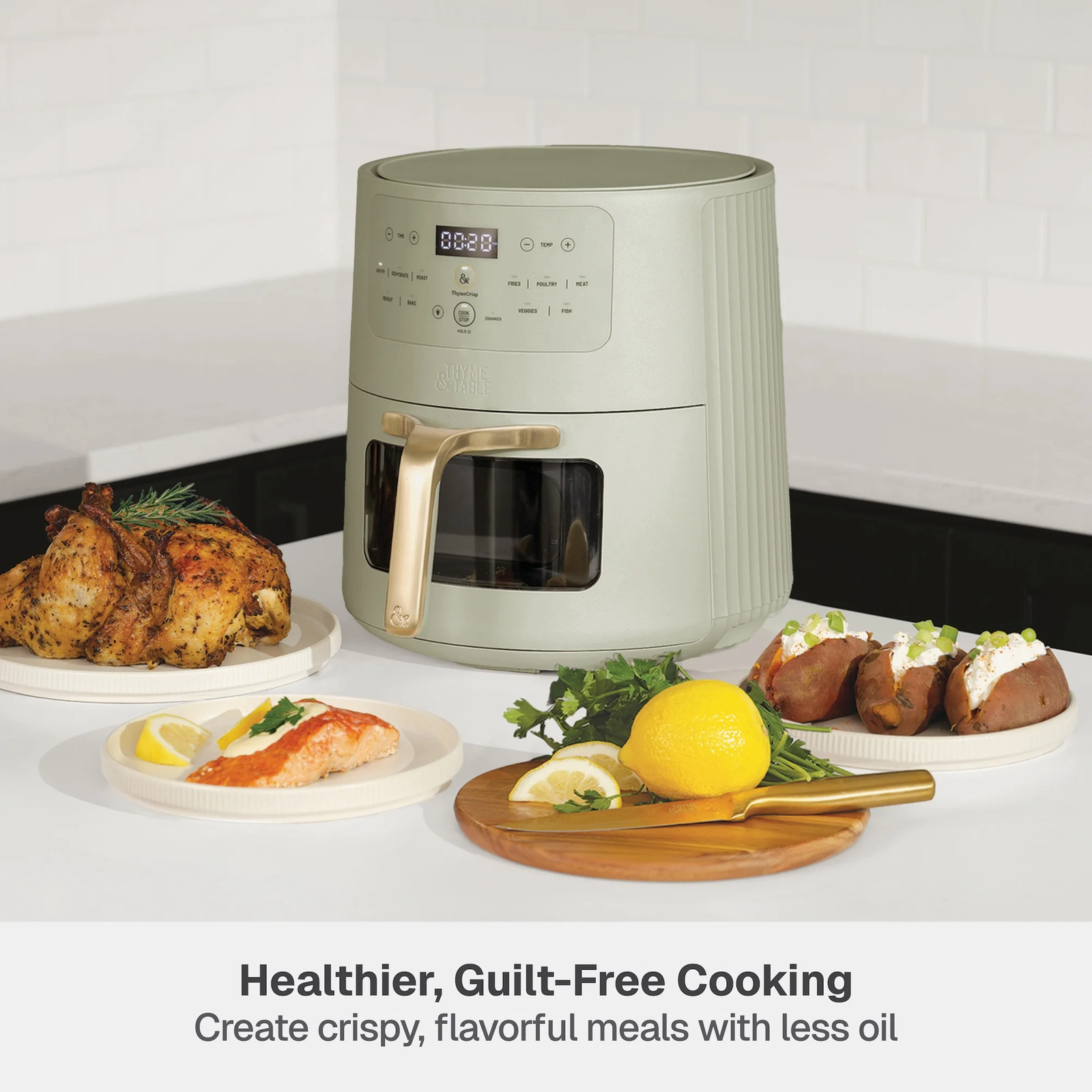 6QT Air Fryer with Thymecrisp Ceramic Nonstick Basket Eucalyptus Green