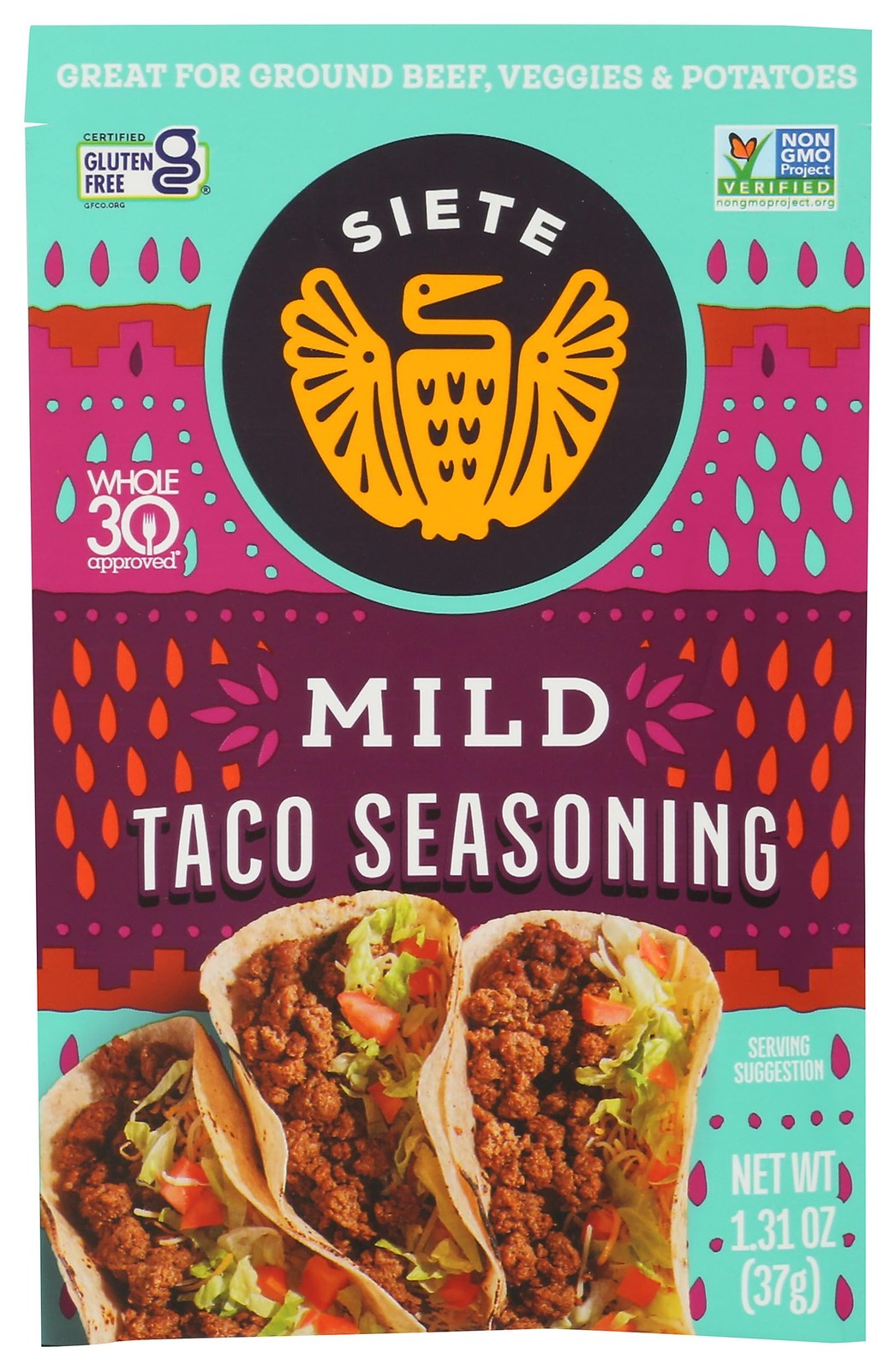 Siete Mild Taco Seasoning Mix | Gluten Free | Vegan | 1.31 Ounce (Pack of 1)