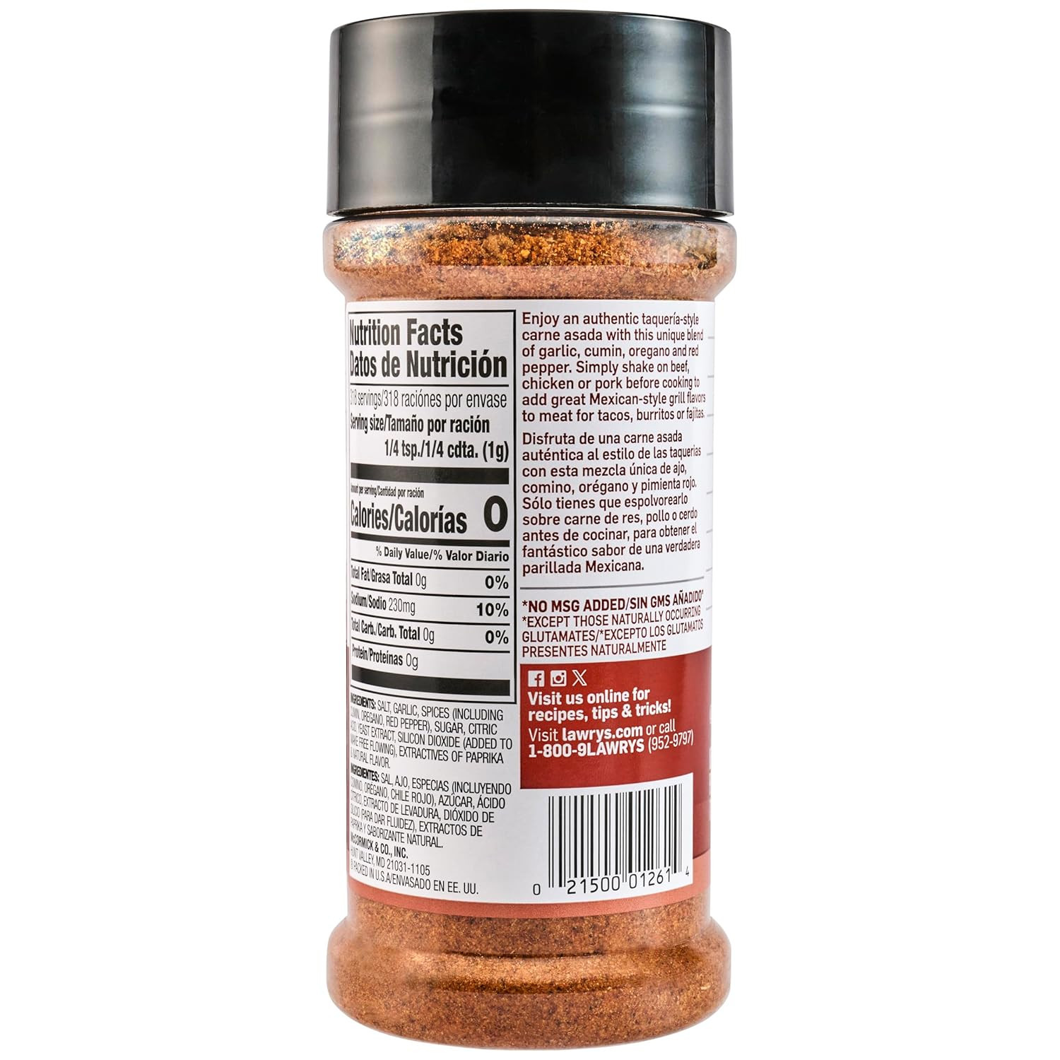 Lawry’S Seasoning, Carne Asada, No MSG Added, Kosher, Staple, Versatile, Mexican