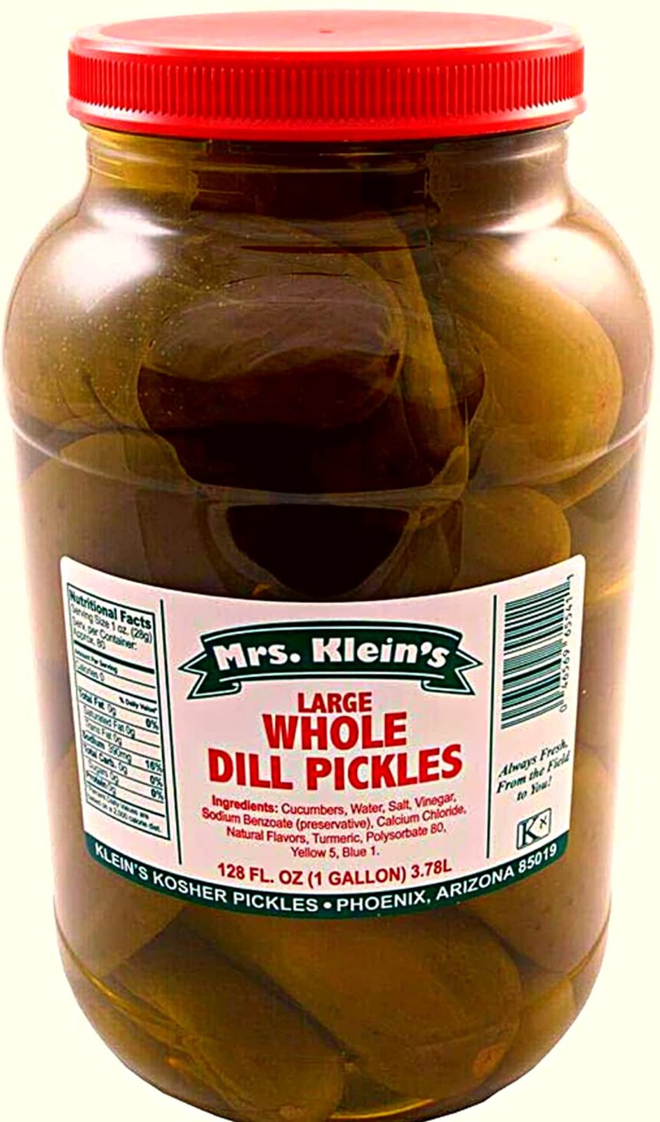 Large Whole Kosher Dill Pickles • 1 Gallon • 128 oz • Big Pickles in pickle j…