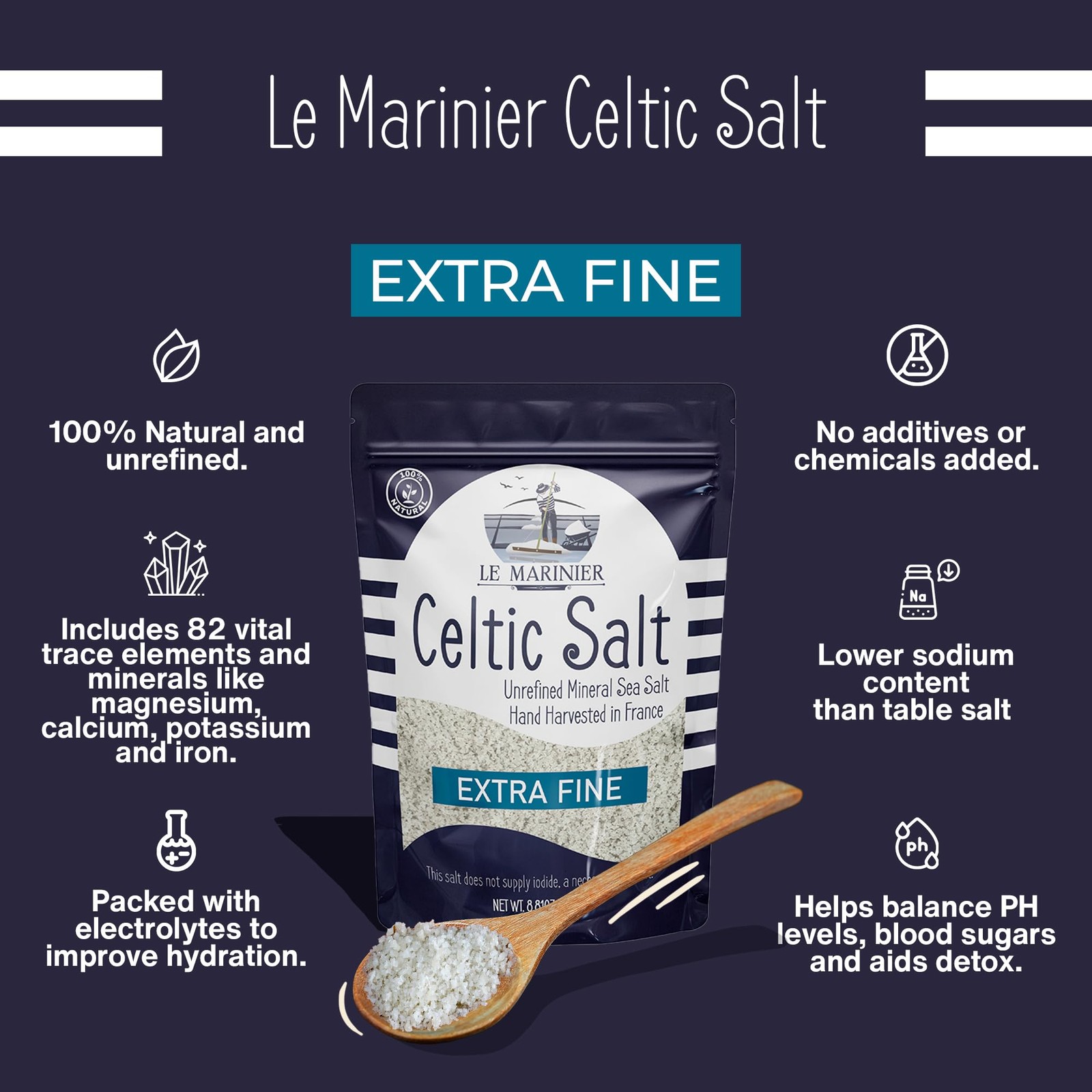 French Sea Salt Extra Fine, 8.81oz – 0.6lb. Celtic Salt Organic 100% Natural,…