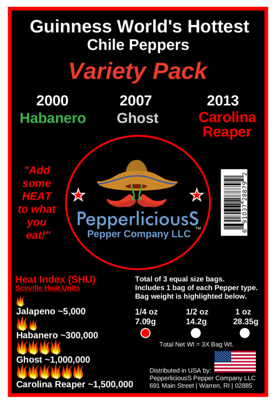 3/4oz Habanero/Ghost/Carolina Reaper VarietyPac Worlds Hottest Dried Pepper Pods
