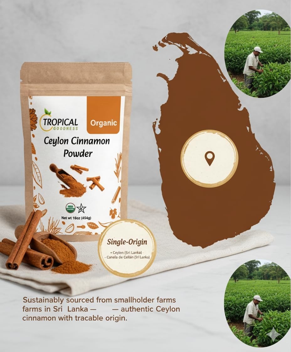 Canela De Ceilan Organica En Polvo 100 % Cruda De Sri Lanka 16 Oz Paque