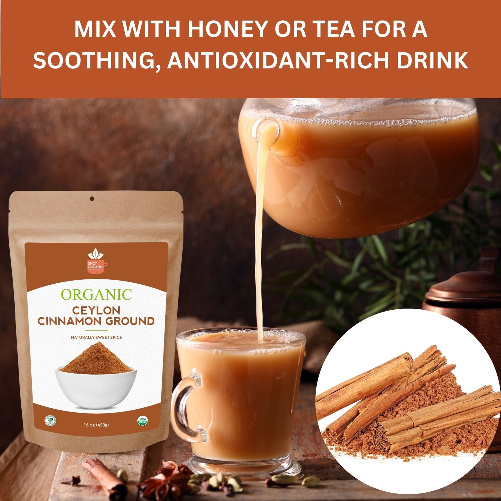 Organic Ceylon Cinnamon Powder – Ground, Non-GMO, Sri Lanka Spice, Kosher
