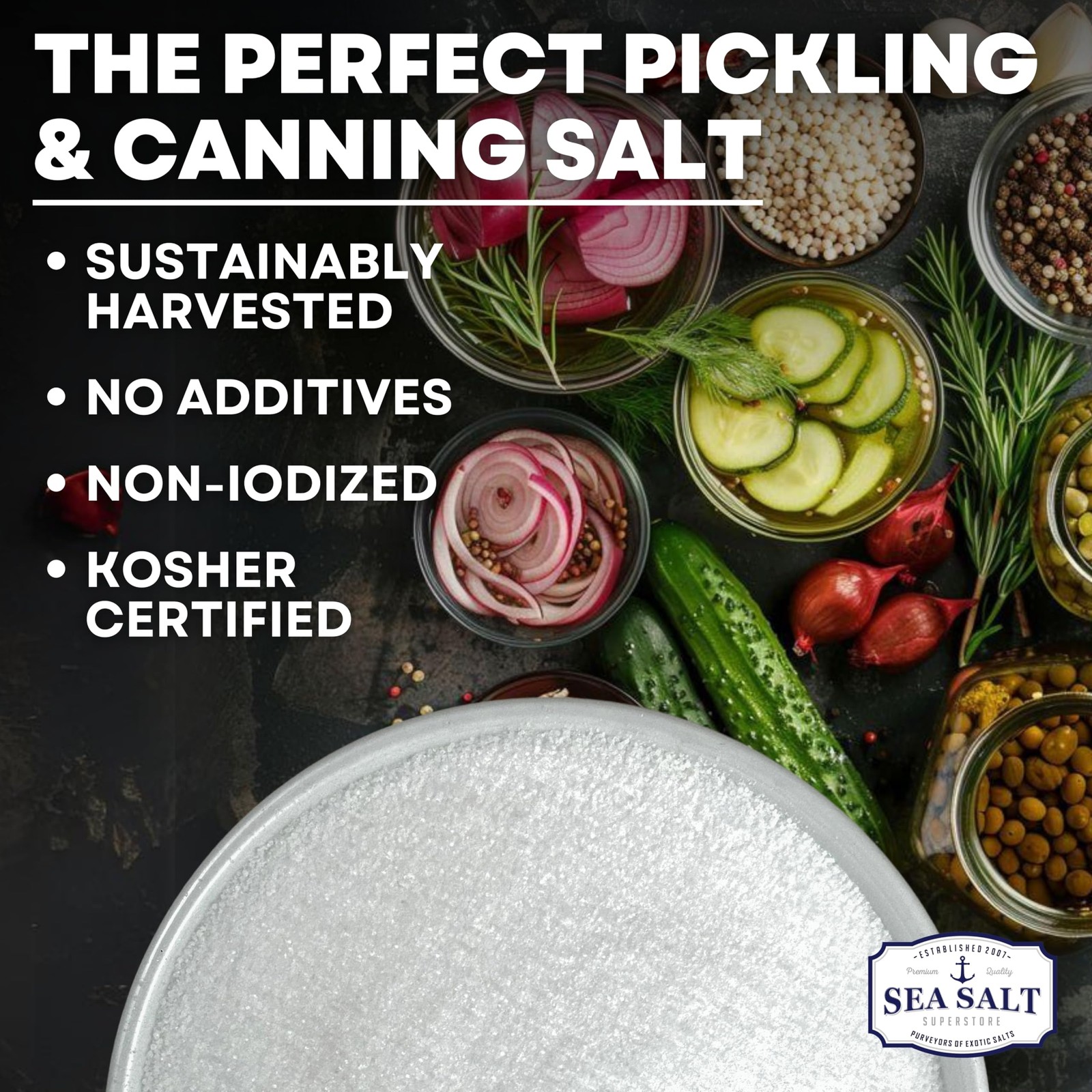 Pickling & Canning Pickling & Curing Salt for Natural Preserving, Fine Kosher…