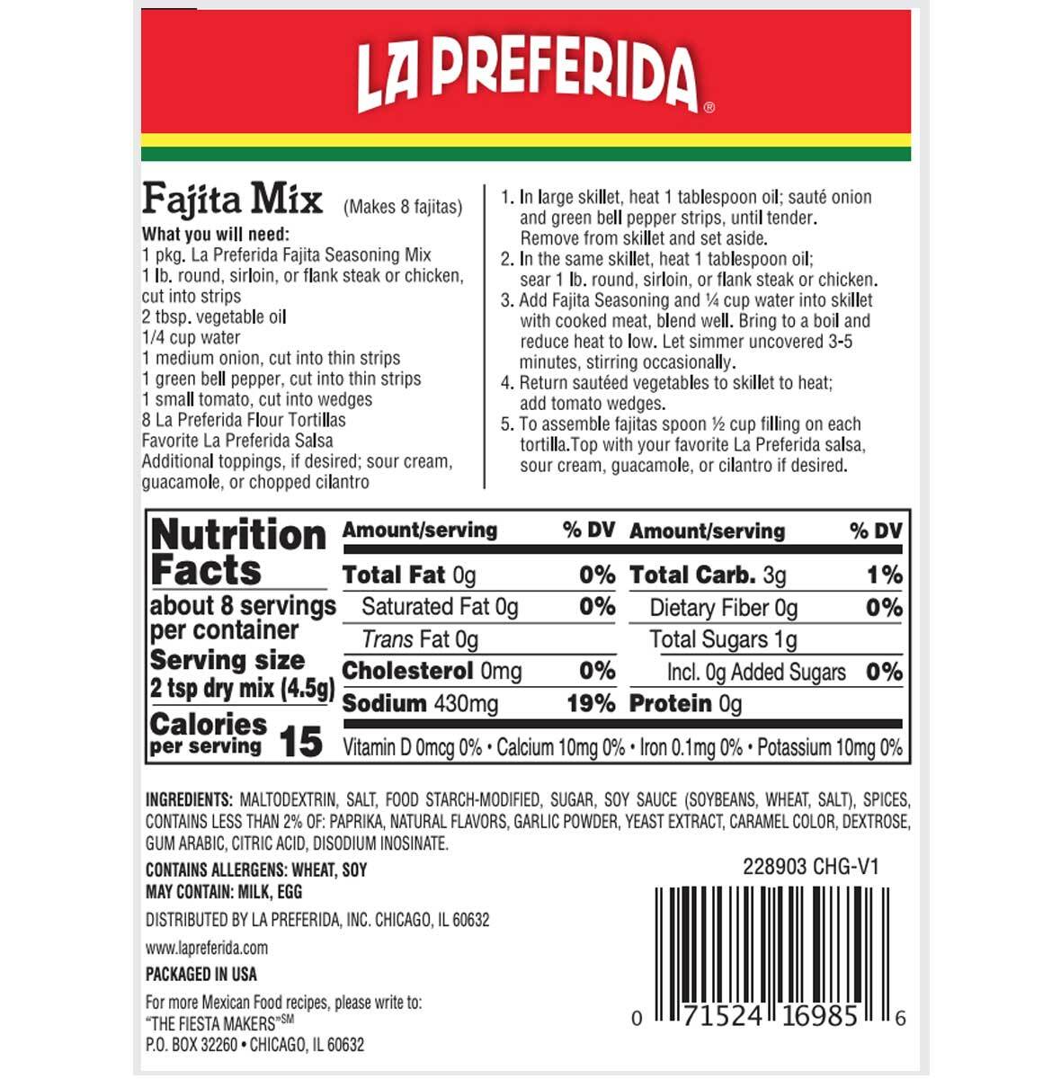 La Preferida Fajita Seasoning Zesty Mexican Flavor – 1.25 Oz – Pack of 3