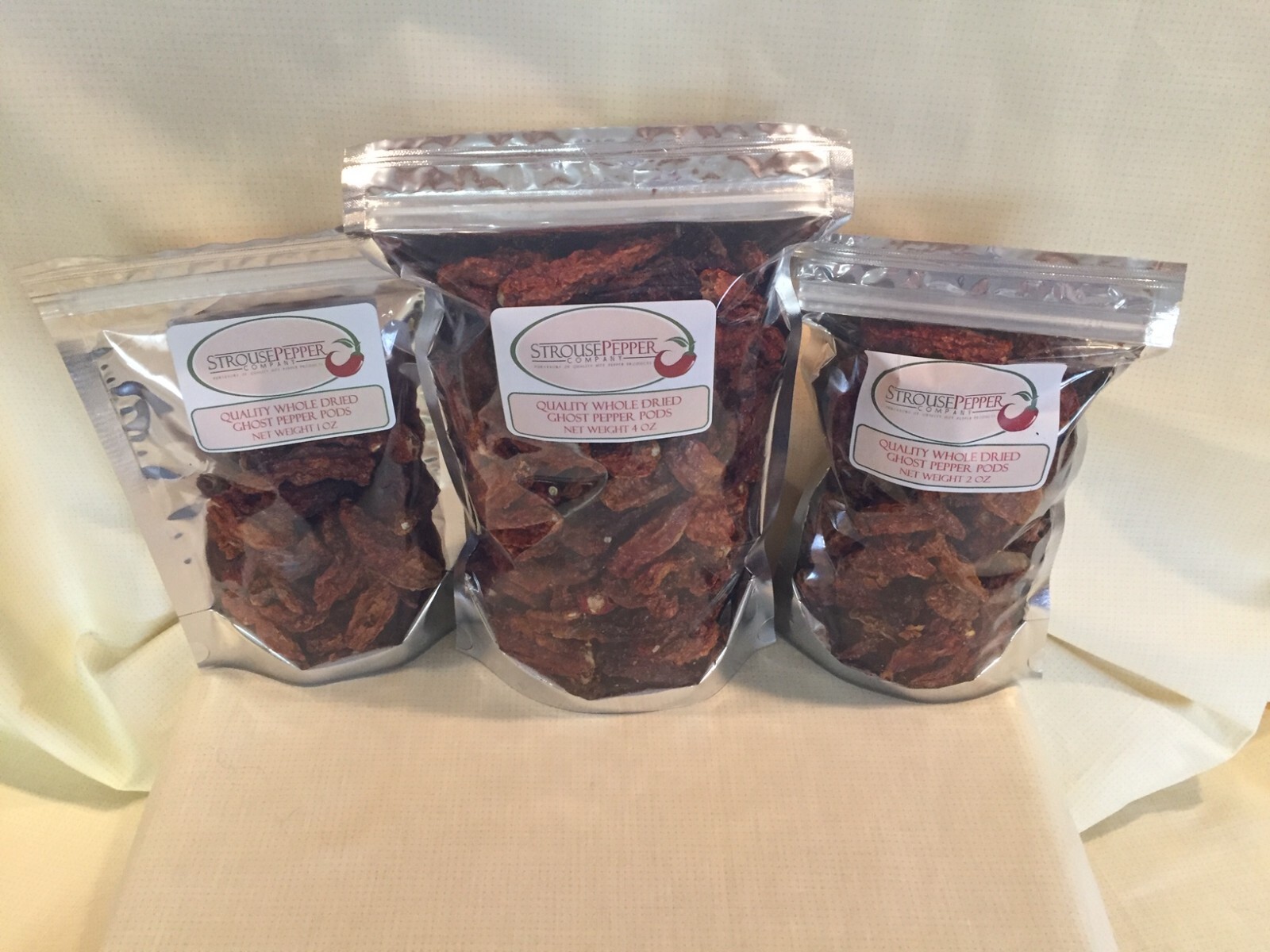 1, 2, OR 4 OZ QUALITY WHOLE DRIED SMOKED GHOST PEPPERS, PROUDLY GROWN IN THE USA