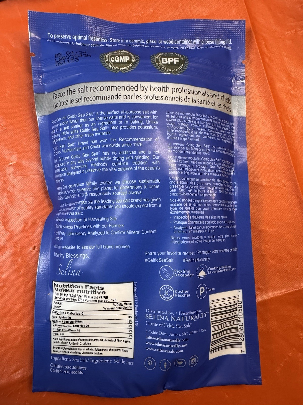 Selina Naturally Celtic Sea Salt FINE GROUND 3LB BULK PACK