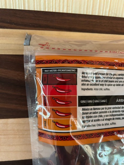 NEW! Package of Arbol Dried Chili – 3 ounces – Great for Cooking Tex Mex!