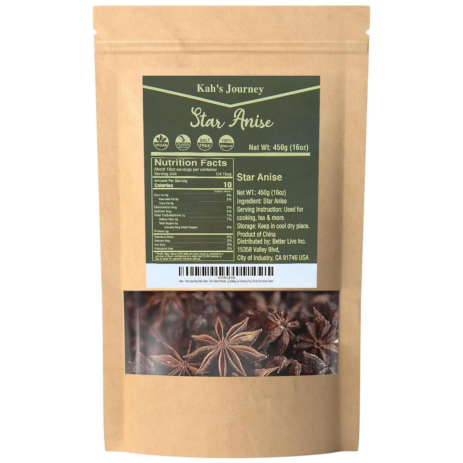 Star Anise Whole 16 Oz for Cooking, Baking, or Brewing Tea, Chinese Star Anise B
