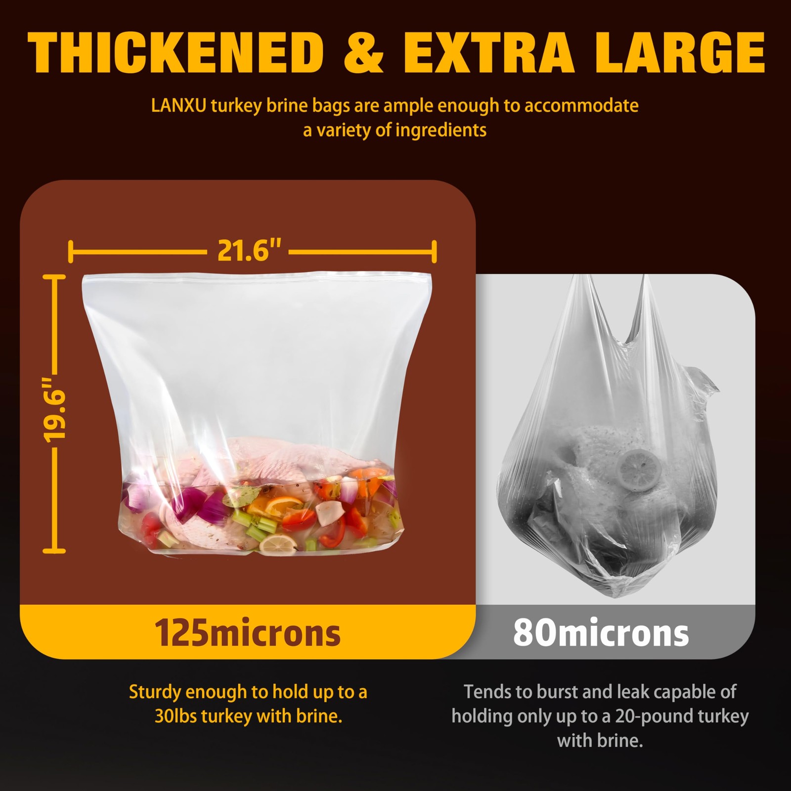 Turkey Brining Bags Kit of 2 Extra Large, 21.6″×19.6″, Brine Bag with Double-…
