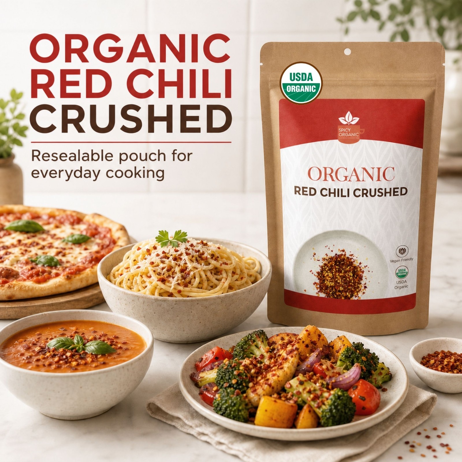 Spicy Organic Red Chili Flakes 2 lbs | USDA Organic