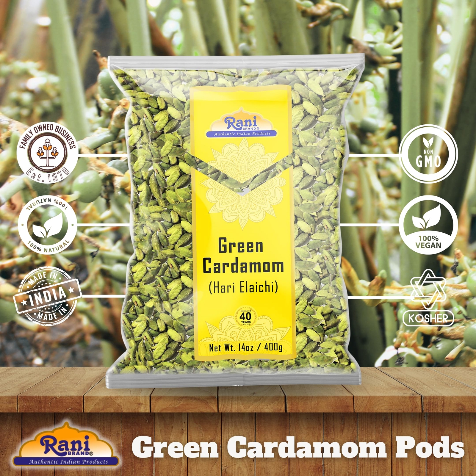 Rani Green Cardamom Pods Spice (Hari Elachi) 14oz (400g)