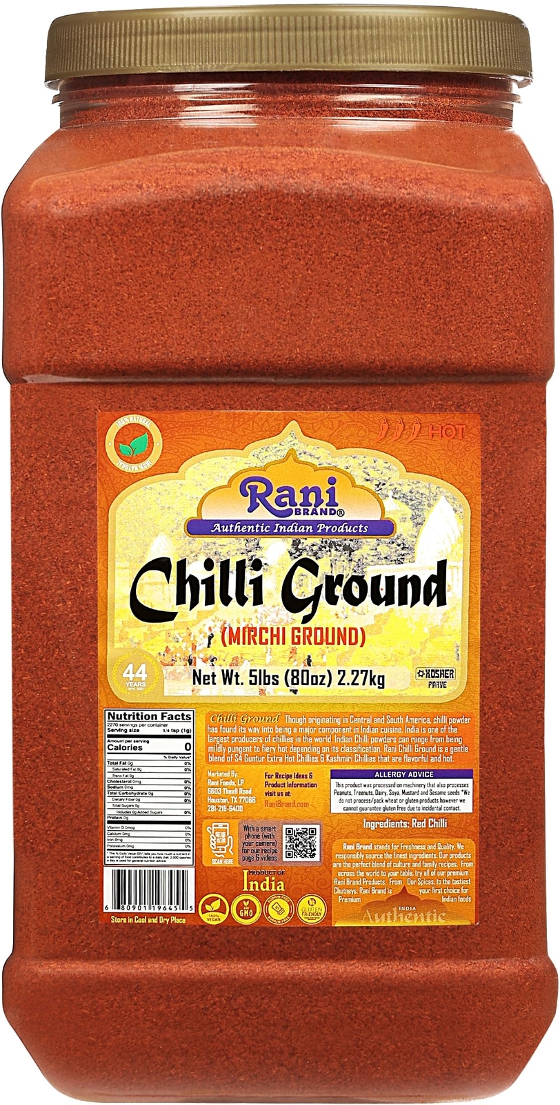 Rani Chilli Powder (Mirchi) Ground Indian Spice 80oz (5lbs) 2.27kg Bulk PET Jar