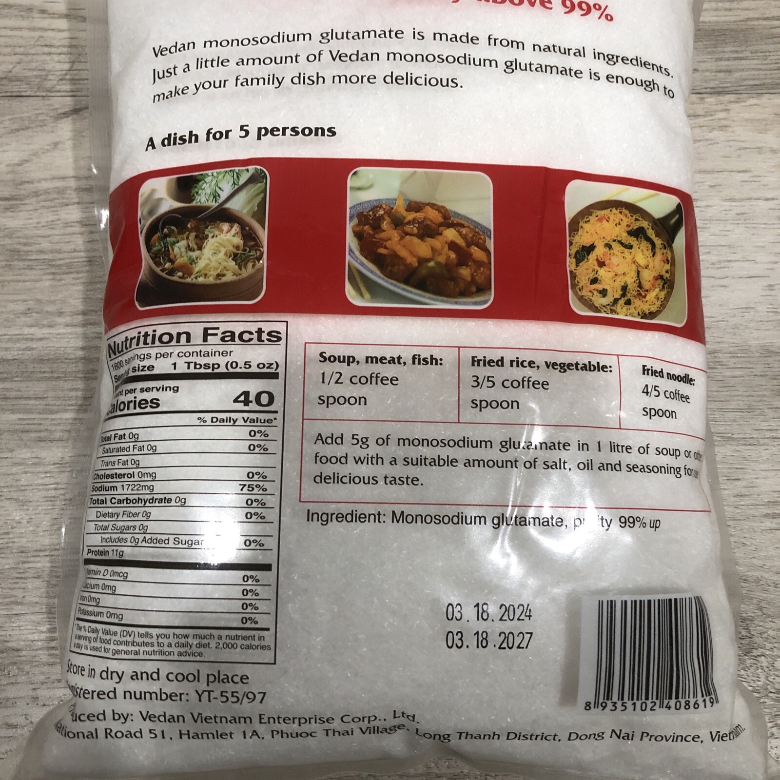 【2.3 Lbs] VEDAN Seasoning Monosodium Glutamate purity Above 99% (2.3 Lb/ 1 Kg)