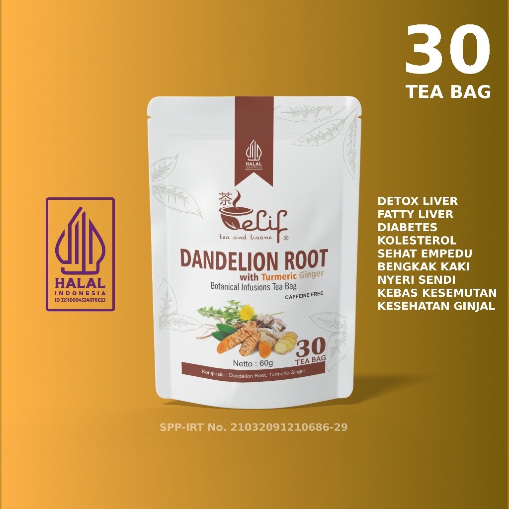 Dandelion Root Turmeric Ginger Tea 70g 30 Tea Bags Herbal Infusion