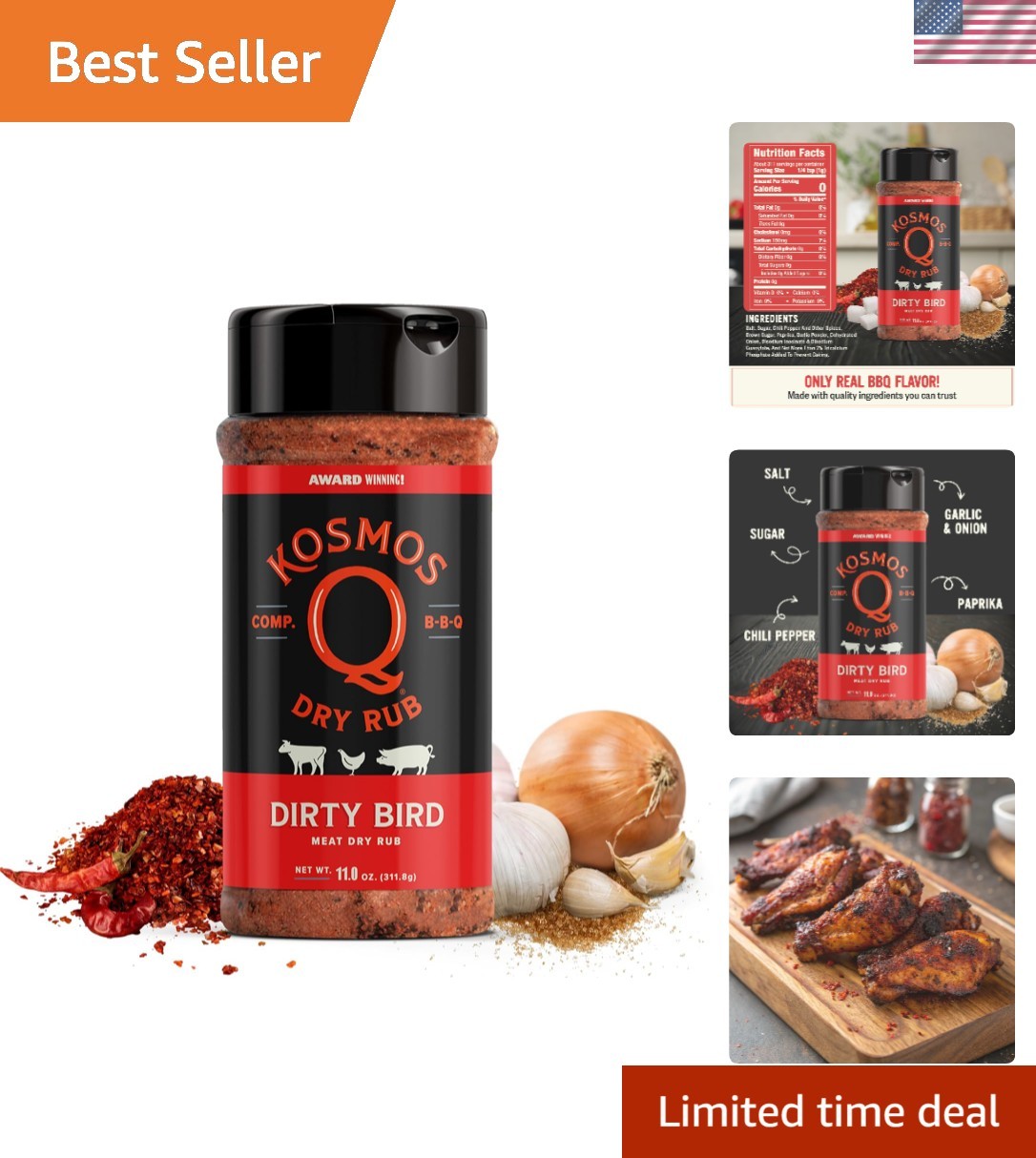 Sweet & Spicy BBQ Dry Rub by Dirty Bird – Perfect for Chicken & Ribs, 11 Oz