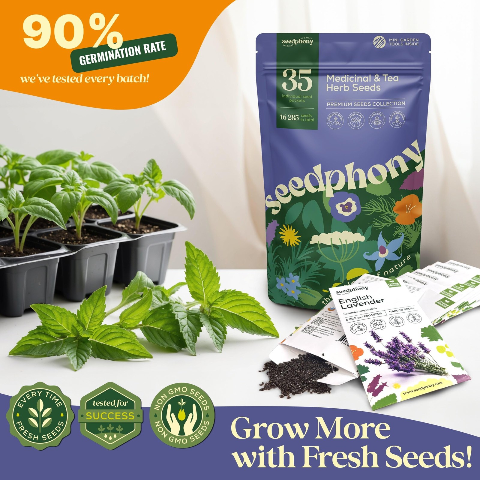 35 Medicinal & Tea Herb Seeds Variety Pack – 16,285+ Non-GMO Heirloom Herbs Seed