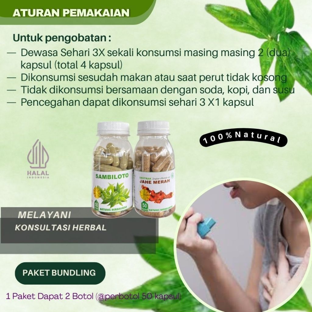 Indonesian Herbal Capsule Bundle Sambiloto & Red Ginger 2x50s Bottles Indonesia